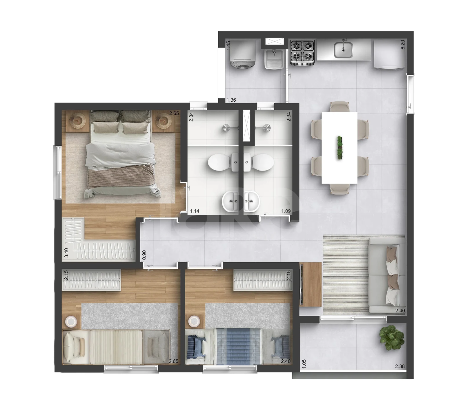 Planta — Apartamento 54,59 m²
