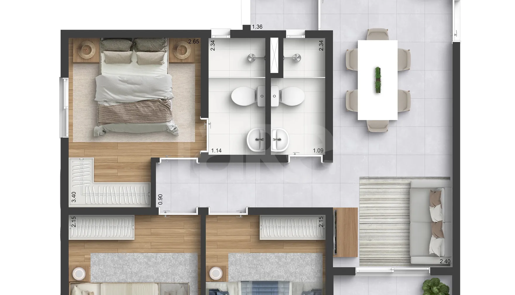 Planta — Apartamento 54,59 m²
