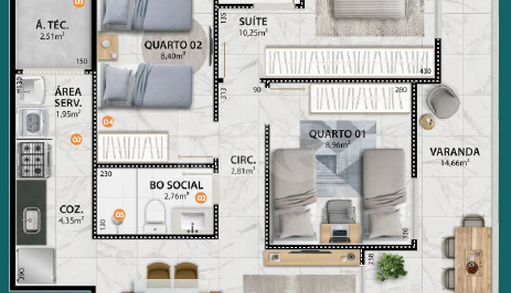 Planta — Cobertura Duplex 95,47 m²