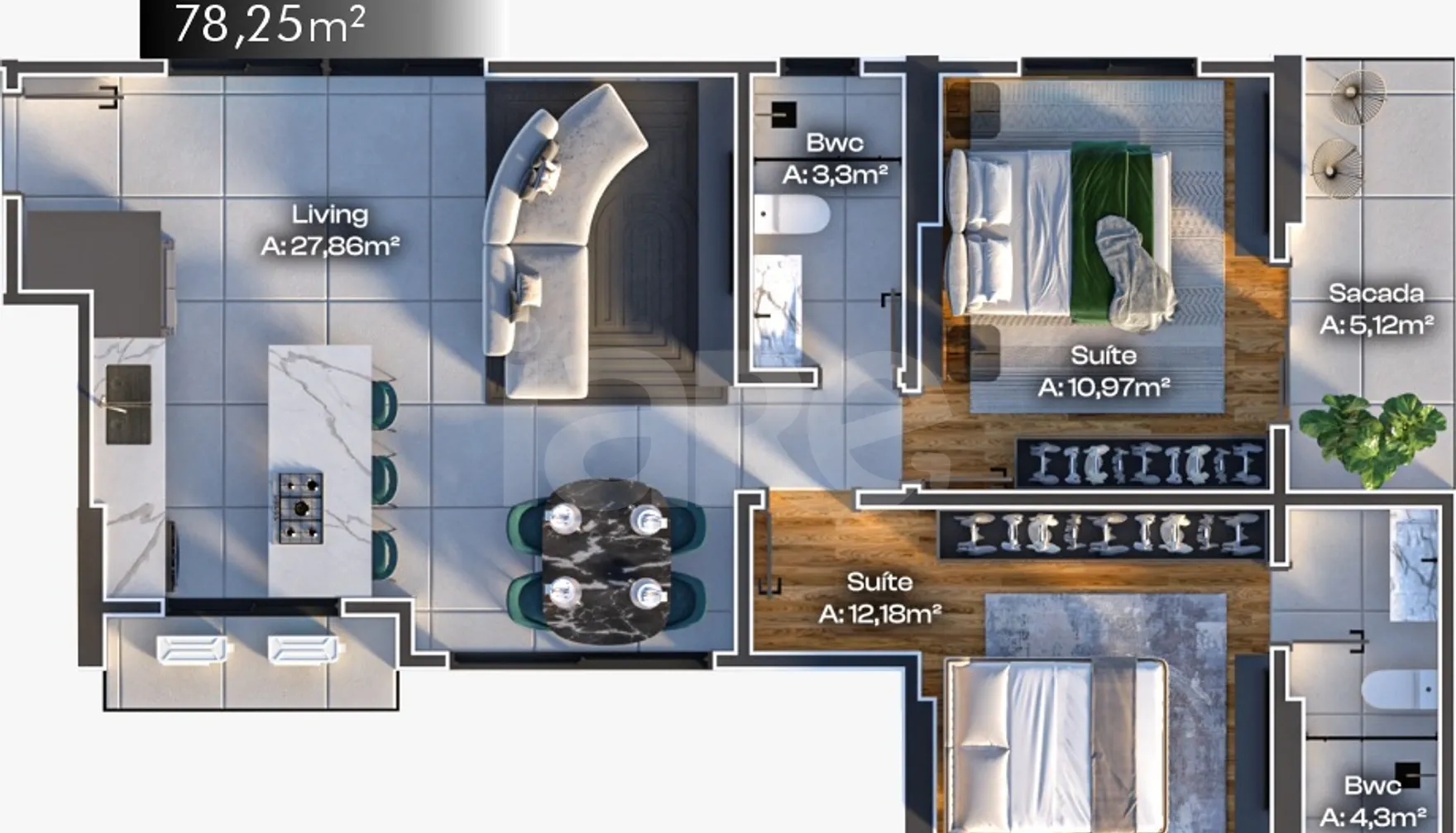 Planta — Apartamento 78,25 m²