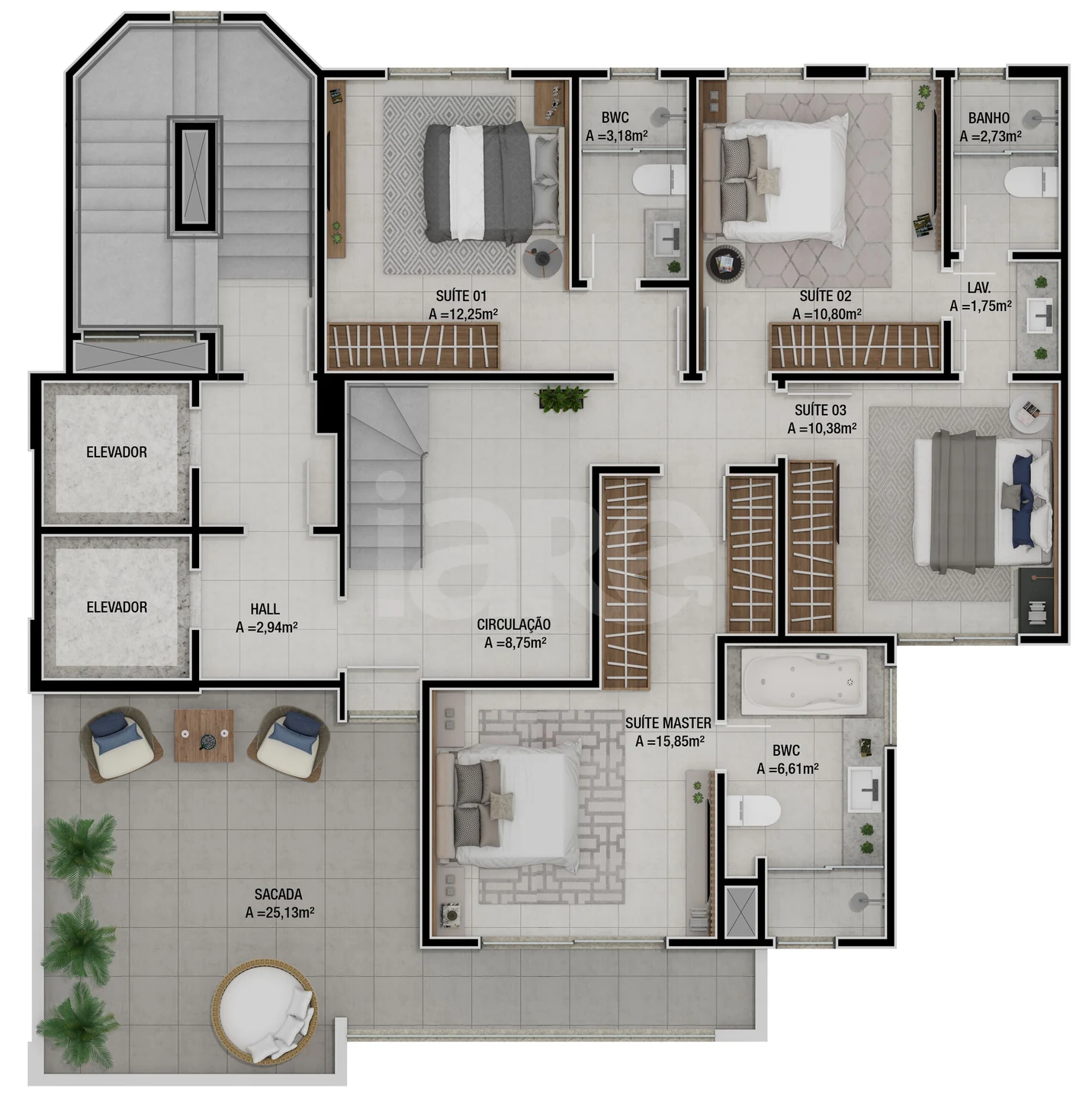 Planta — Cobertura Duplex 236 m² · 1º pavimento