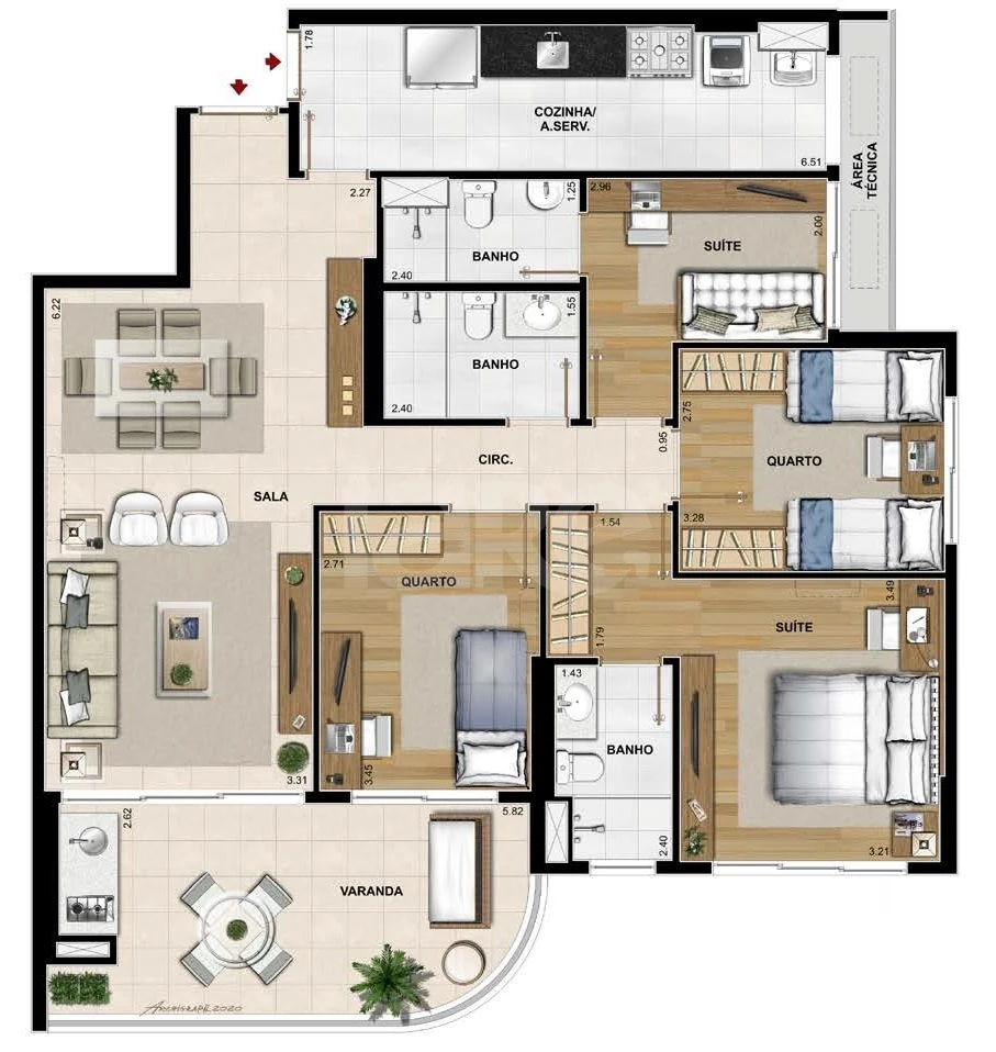 Planta — Apartamento 122,9 m²
