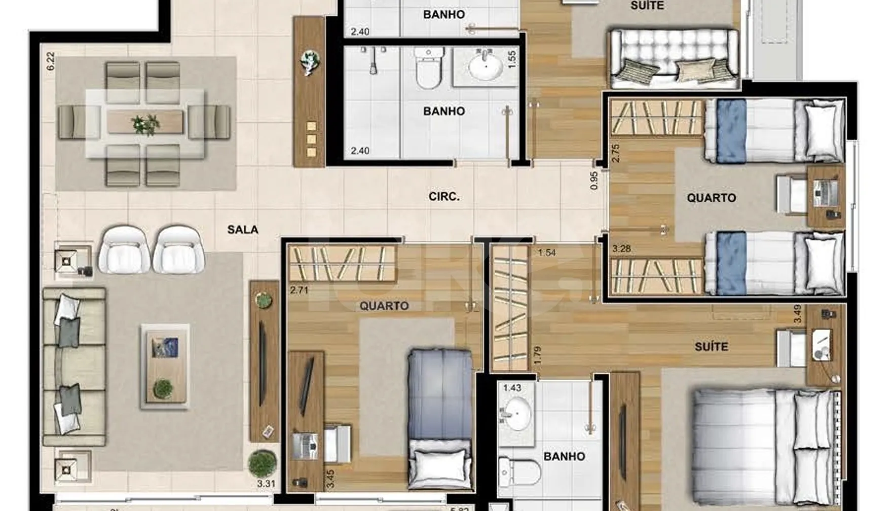 Planta — Apartamento 122,9 m²