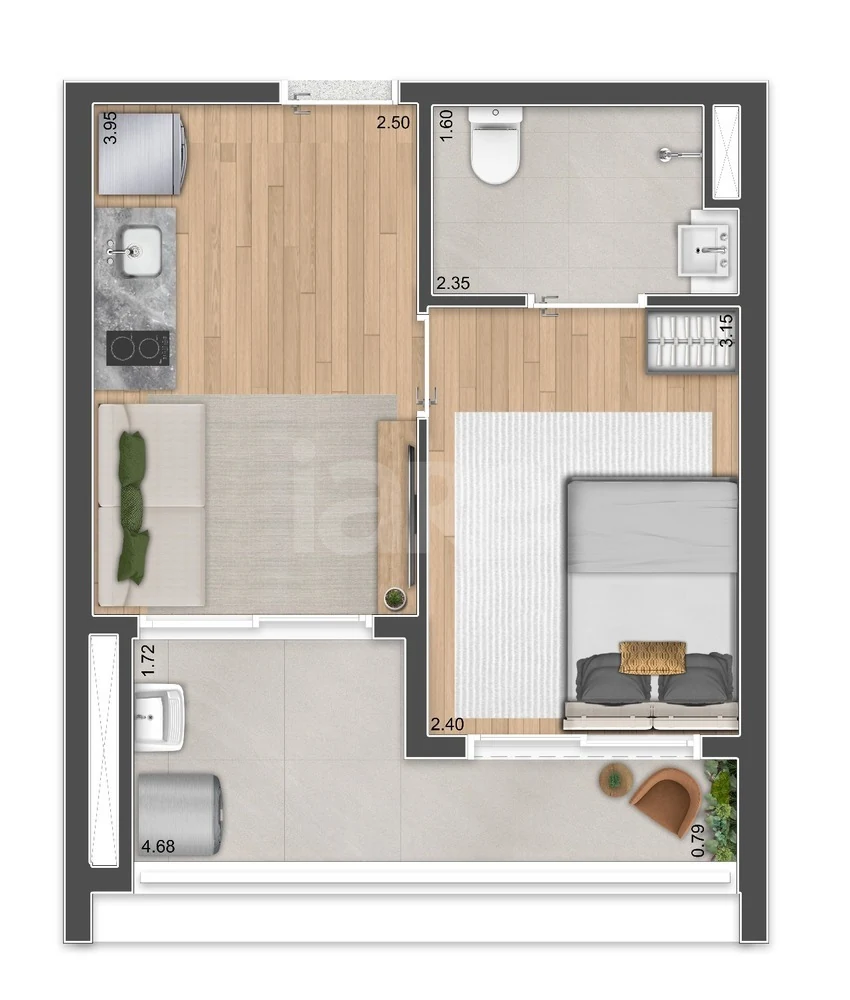 Planta — Apartamento 32,65 m²