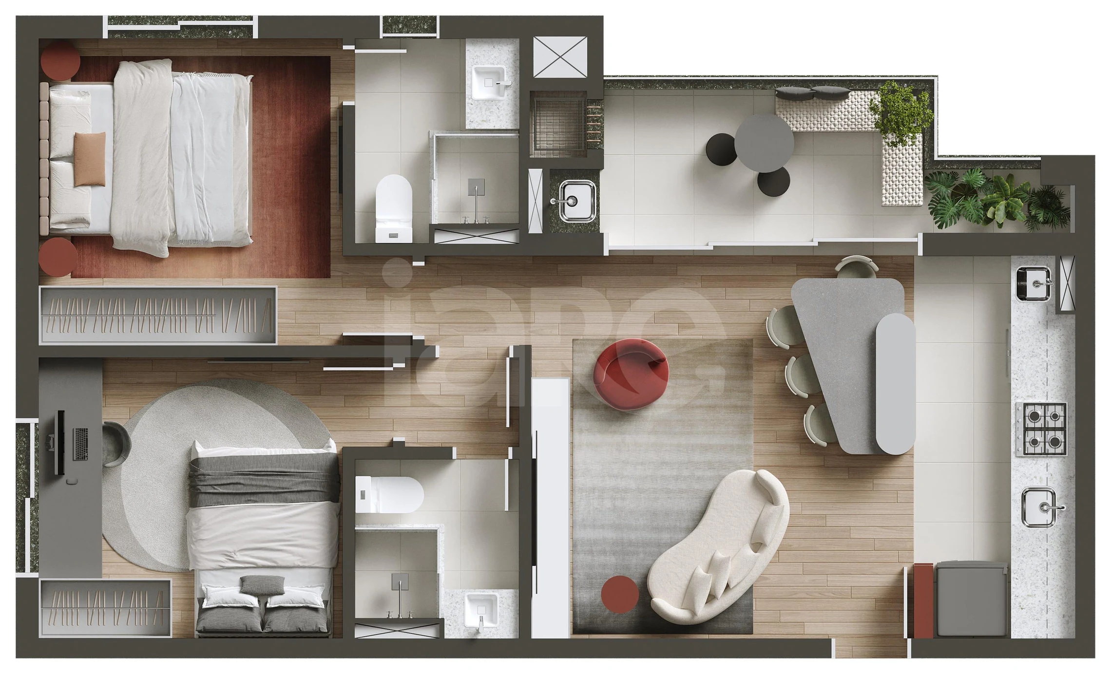 Planta — Apartamento 64,02 m²