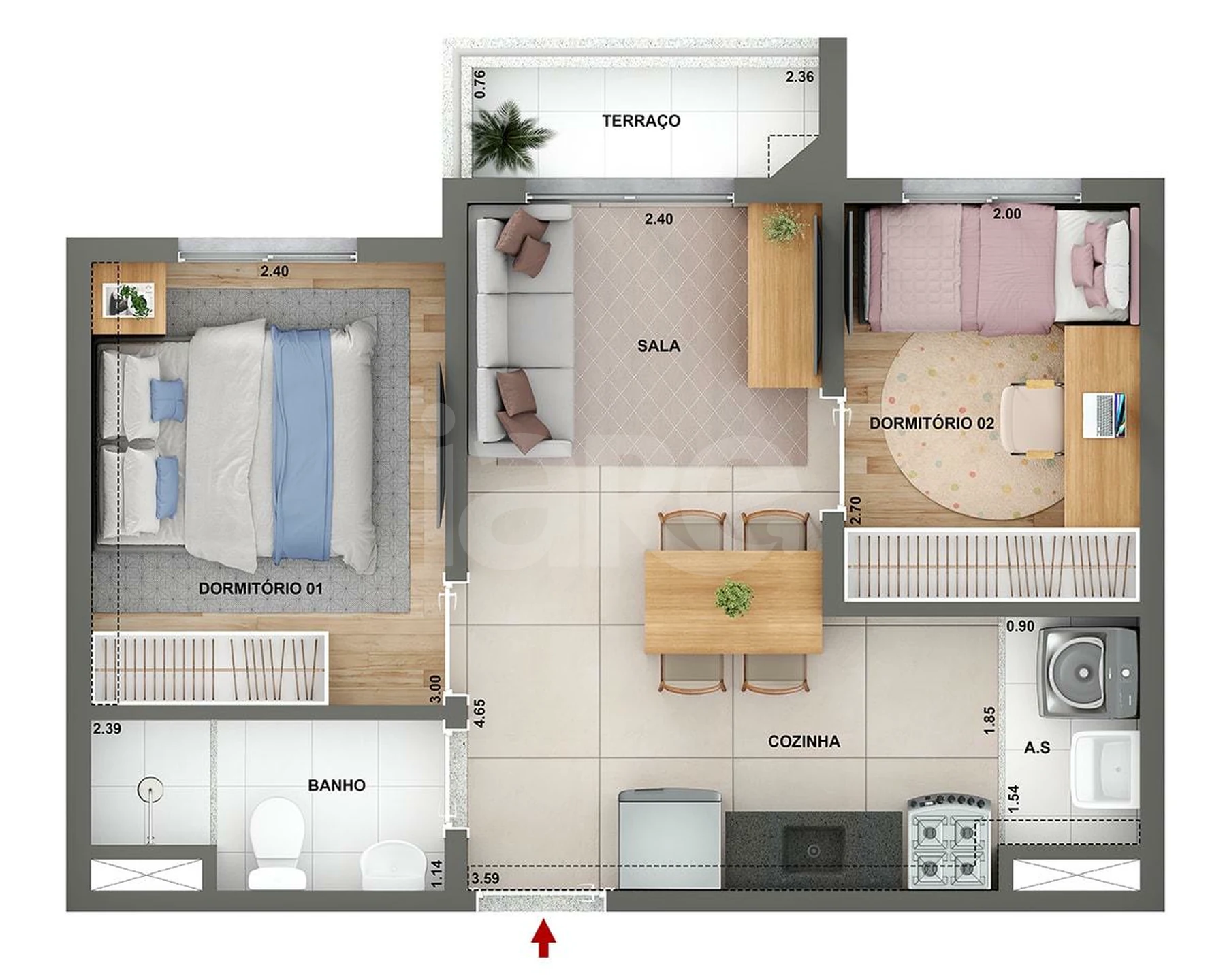 Planta — Apartamento 37 m²