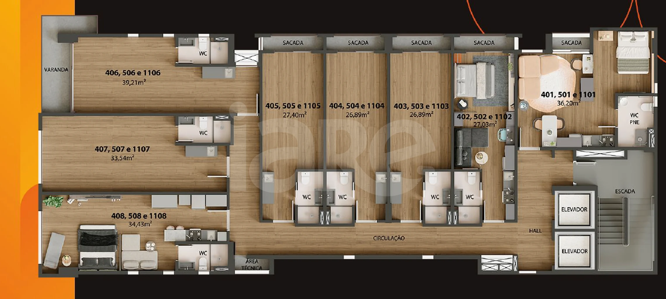 Planta — Pavimento 4, 5 e 11