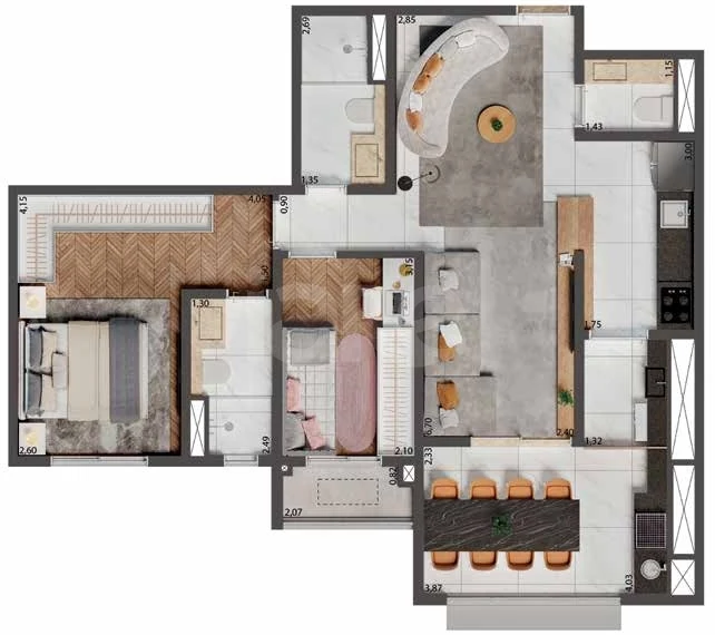 Planta — Apartamento 75,8 m²