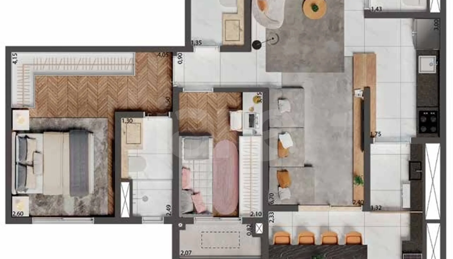 Planta — Apartamento 75,8 m²