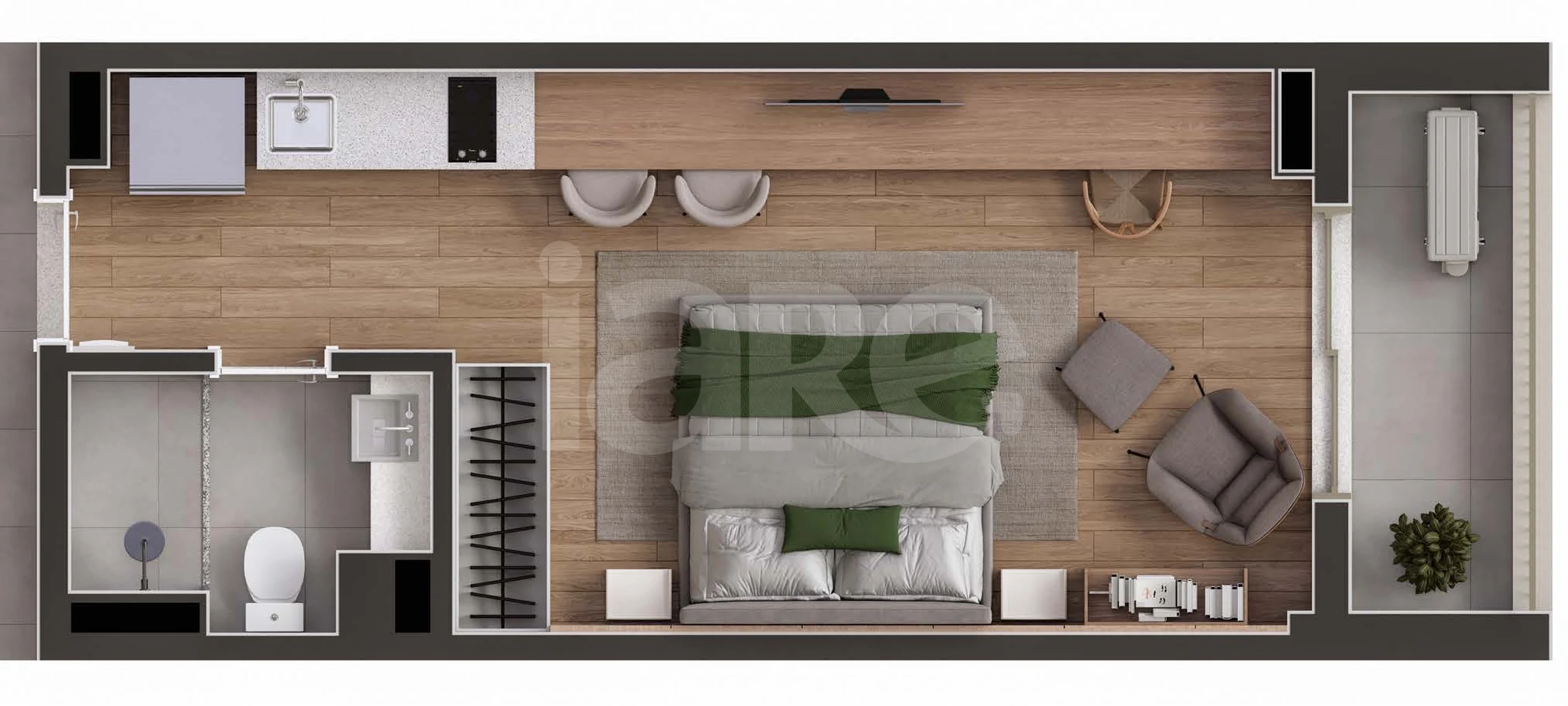 Planta — Studio 33,64 m²