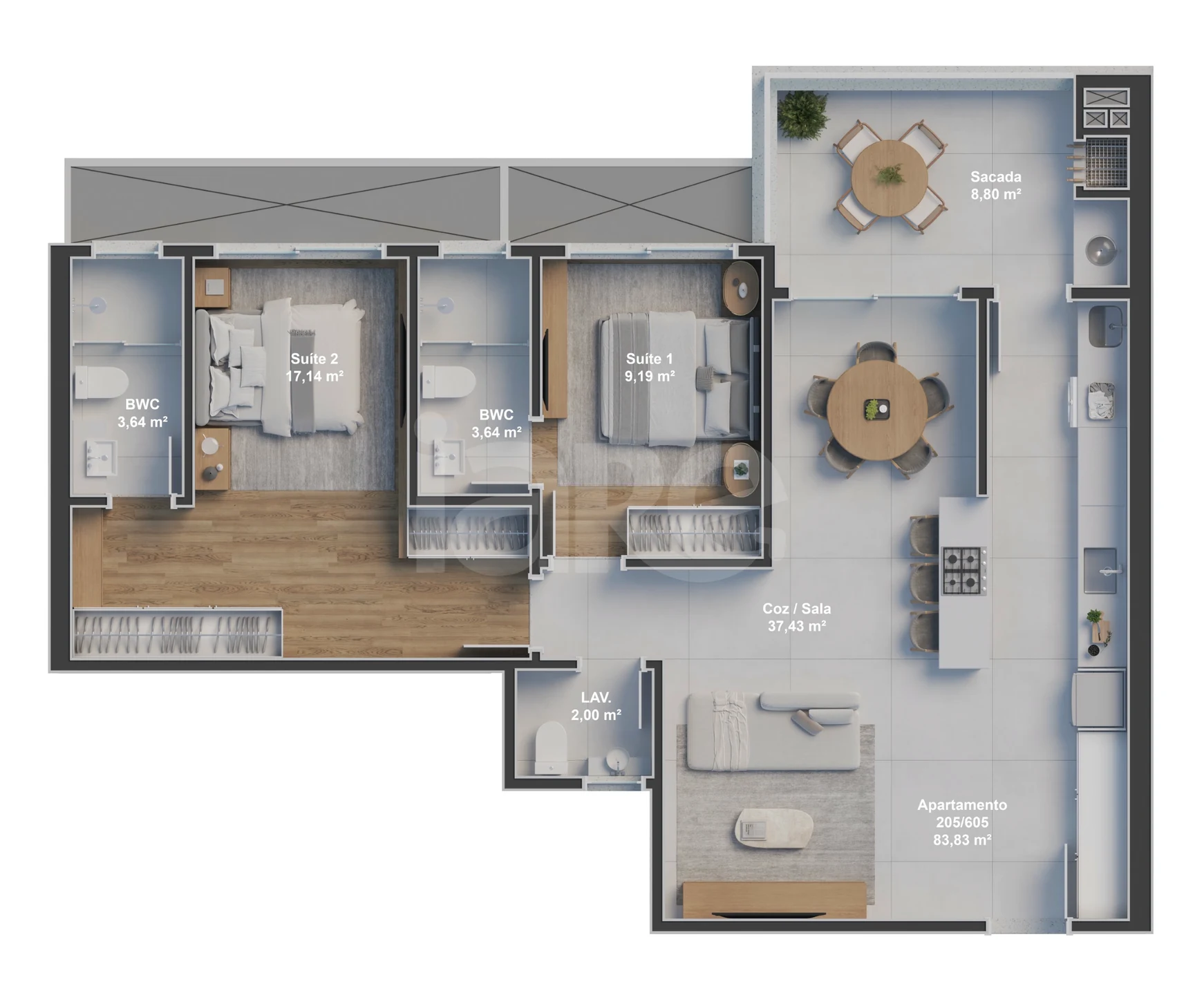 Planta — Apartamento 98,91 m²