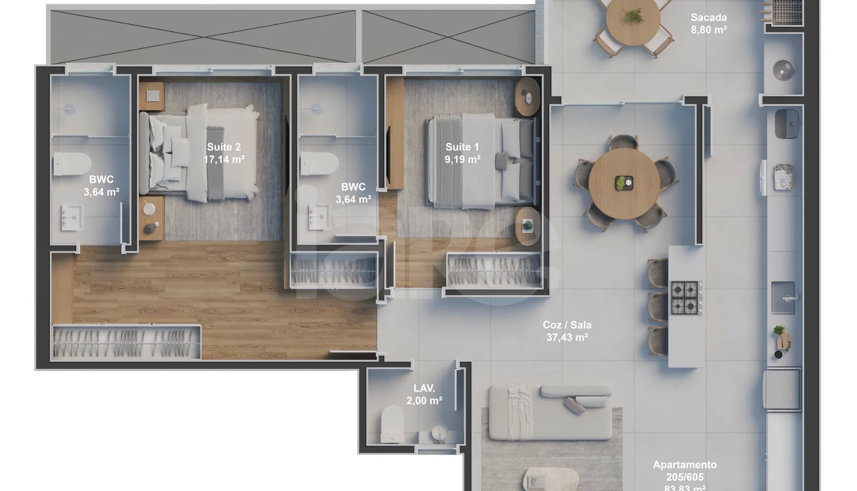Planta — Apartamento 98,91 m²
