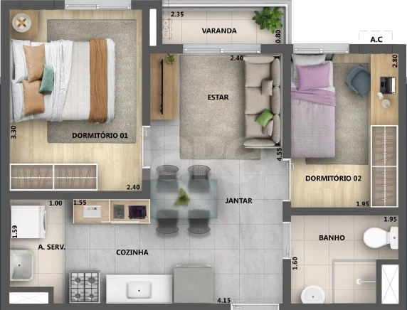 Planta — Apartamento 39,2 m²