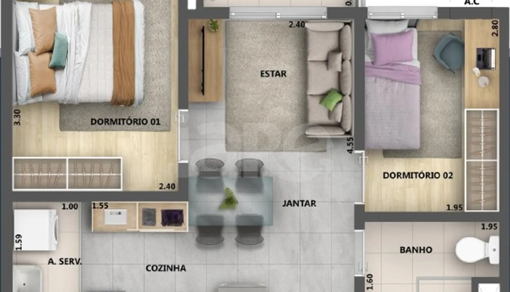 Planta — Apartamento 39,2 m²