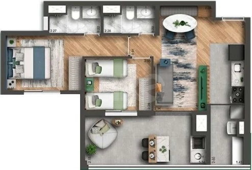 Planta — Apartamento 63,54 m²