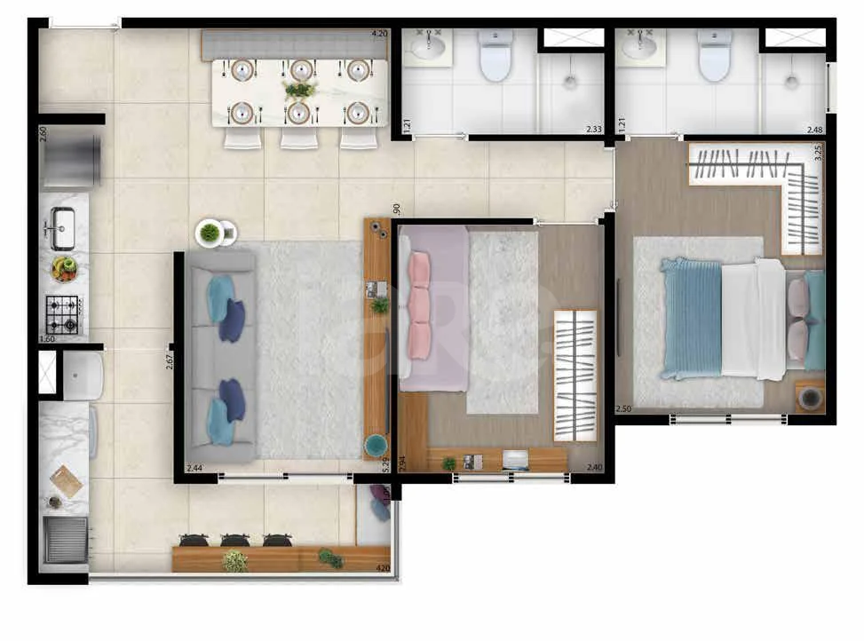Planta — Apartamento 56,79 m²
