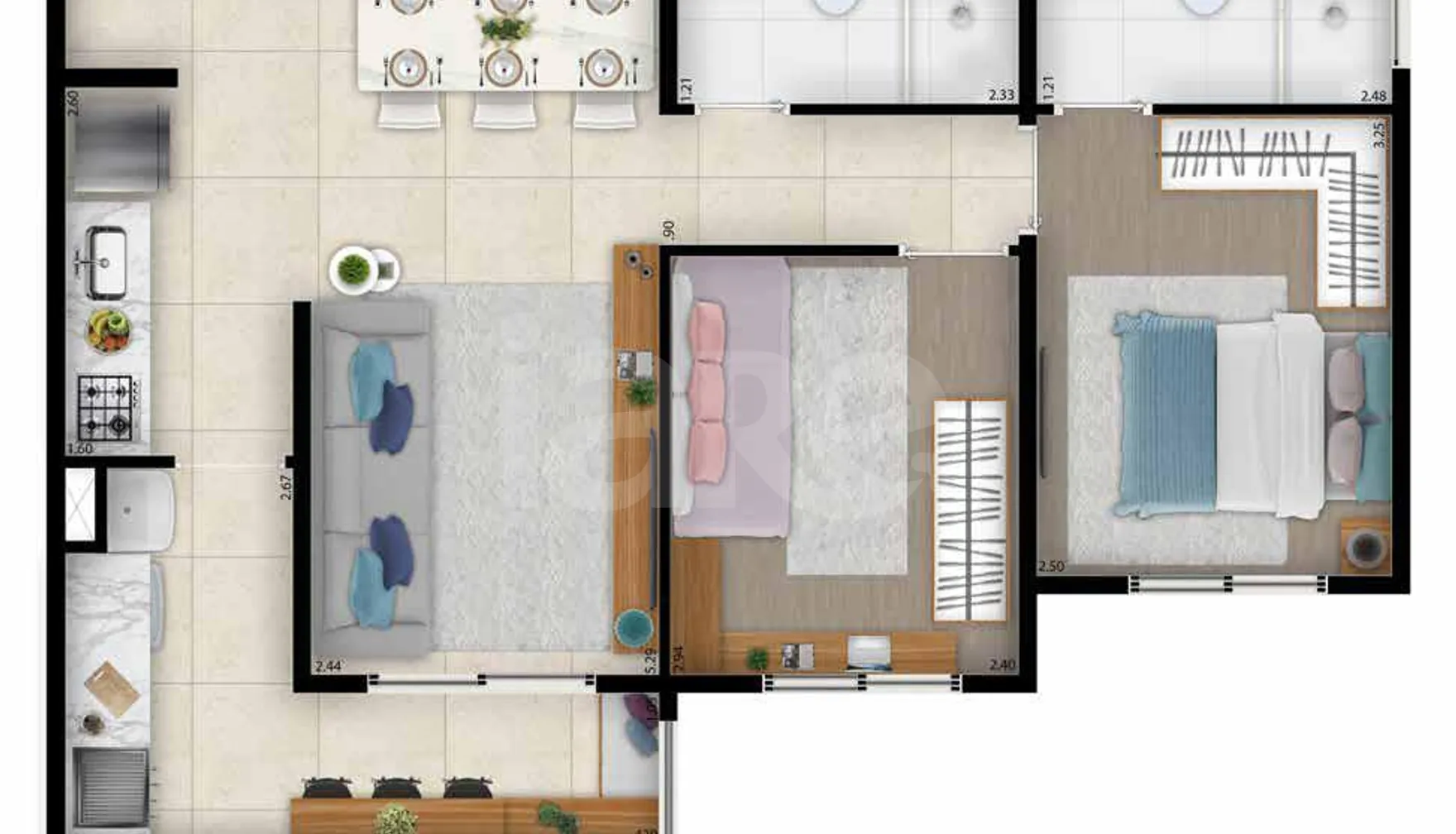 Planta — Apartamento 56,79 m²