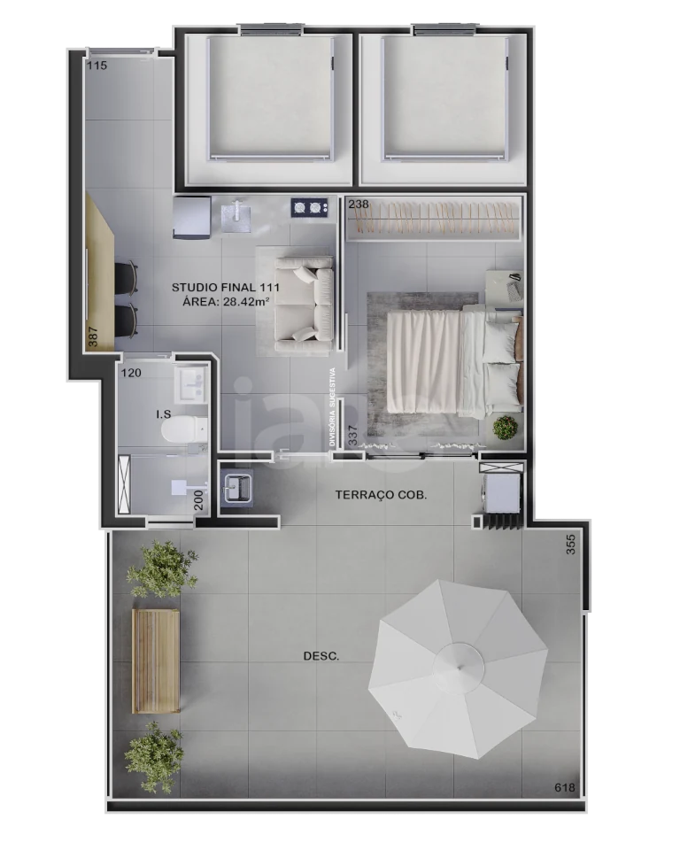 Planta — Studio 28,42 m²