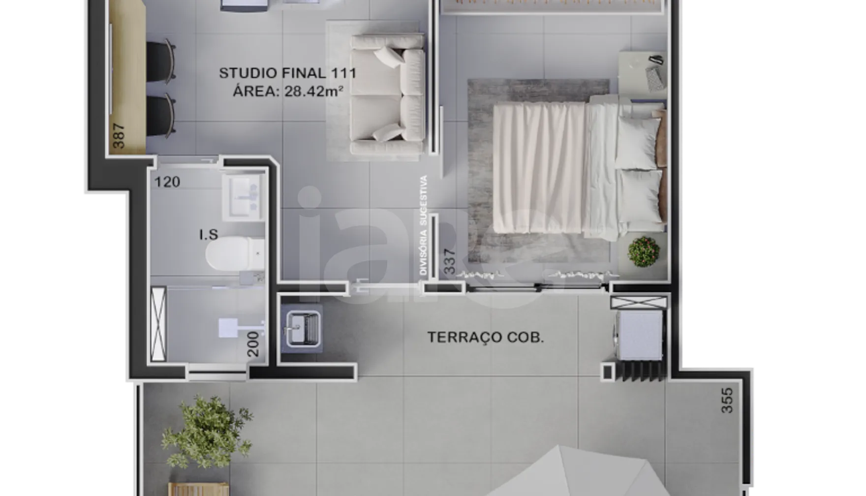 Planta — Studio 28,42 m²