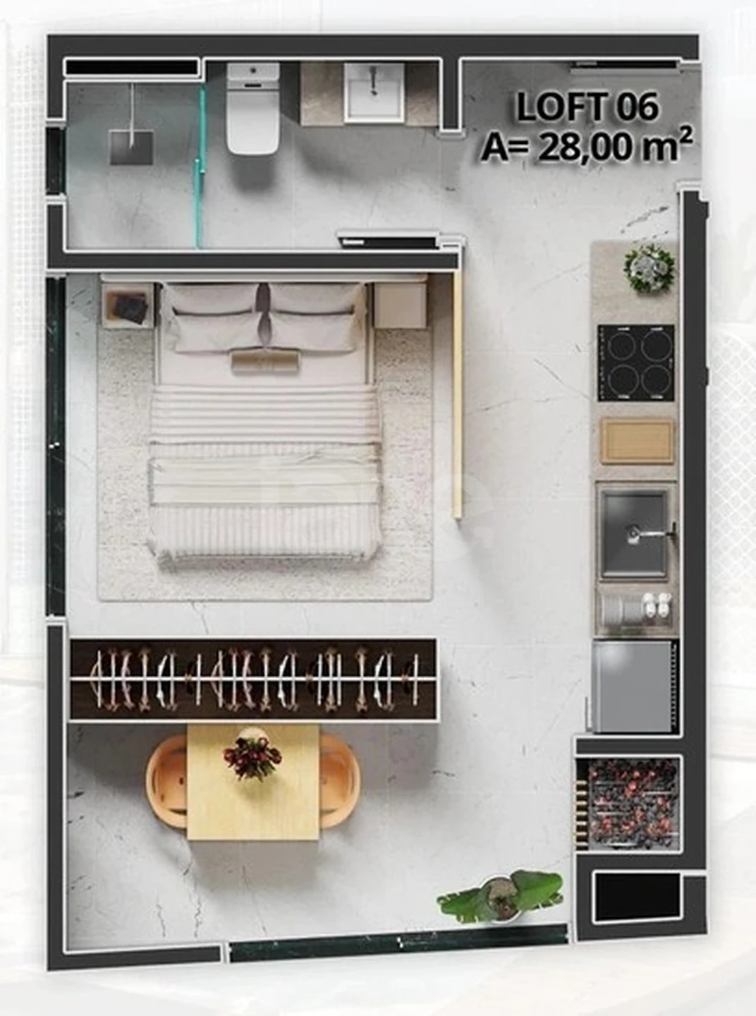 Planta — Studio 28 m²