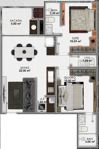 Planta — Apartamento 65 m²