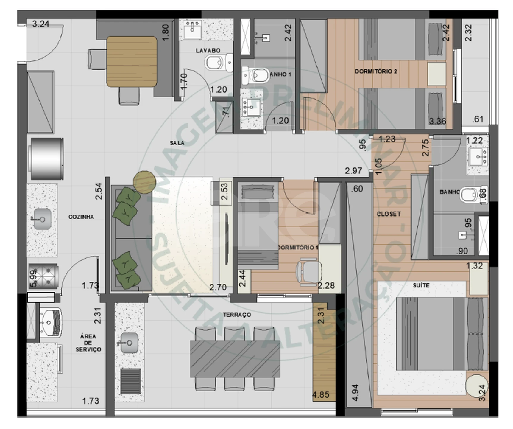Planta — Apartamento 90,73 m²