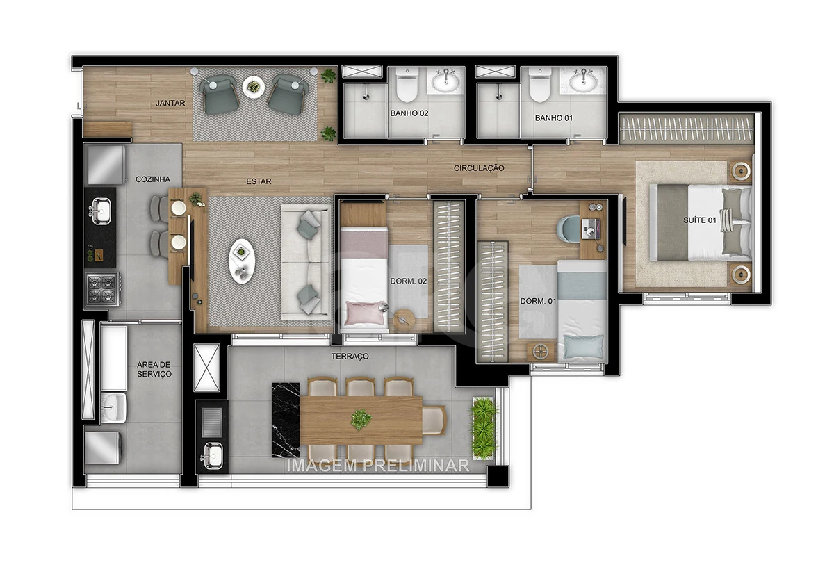 Planta — Apartamento 84,55 m²