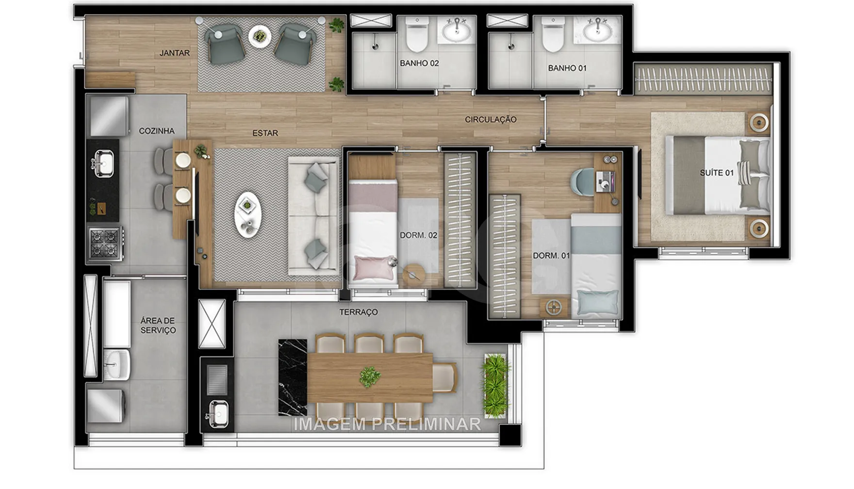 Planta — Apartamento 84,55 m²