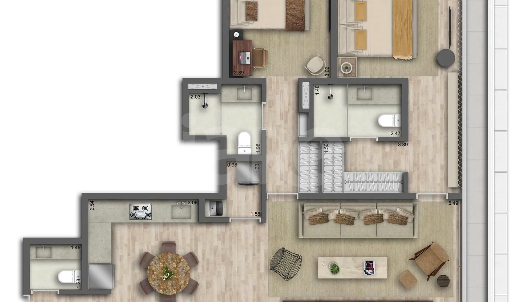 Planta — Apartamento 114,08 m²