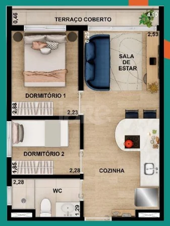 Planta — Apartamento 36,71 m²