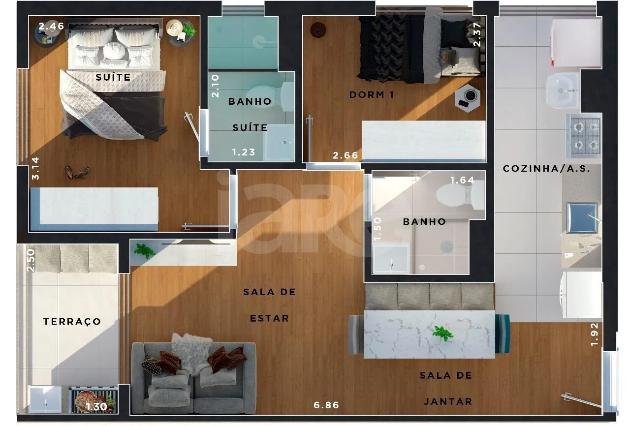 Planta — Apartamento 52,76 m²