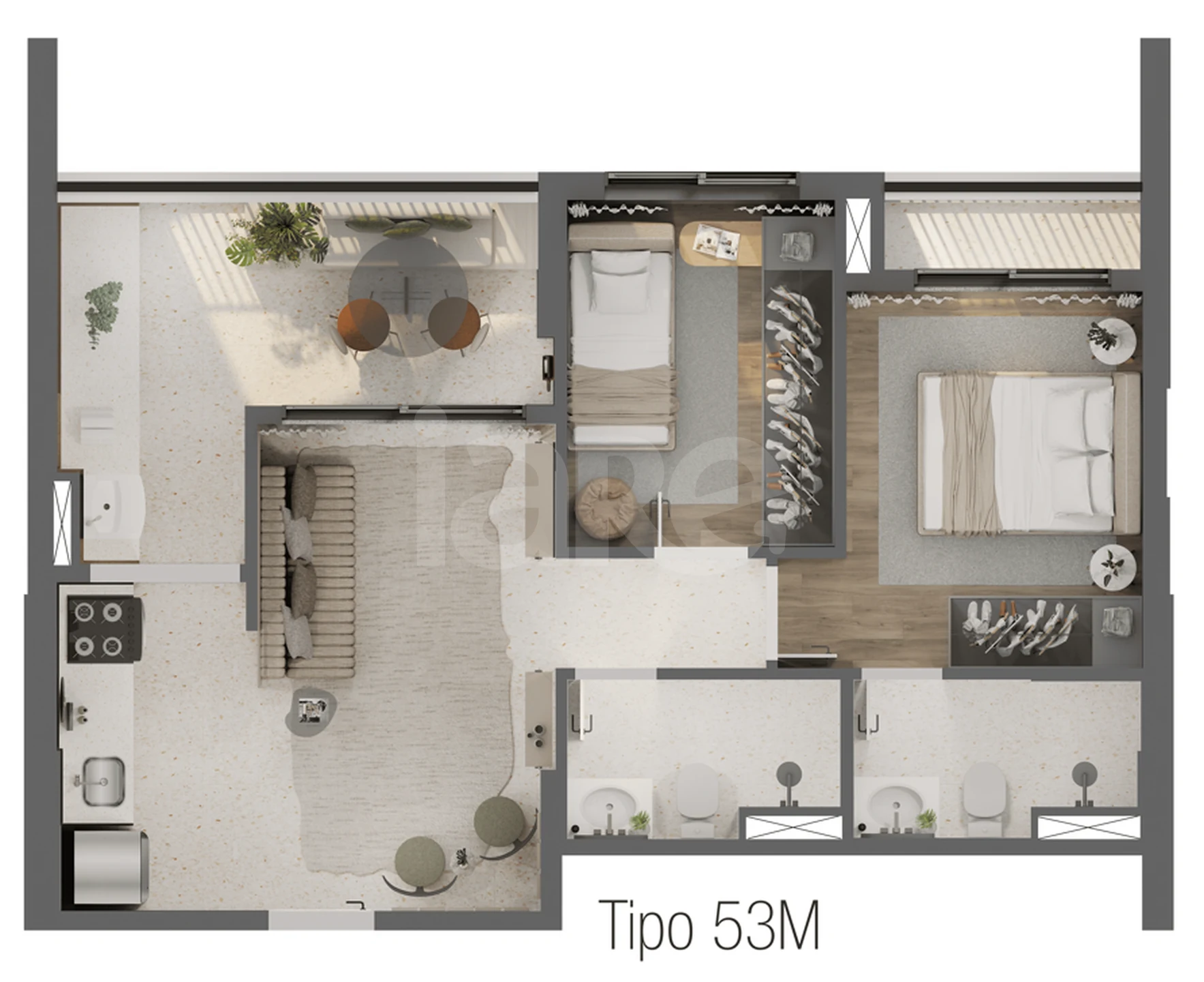 Planta — Apartamento 52,53 m²