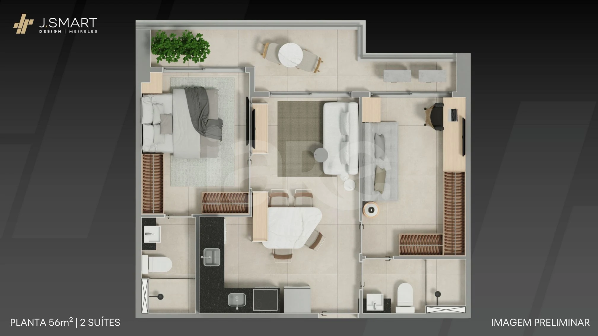 Planta — Apartamento 56,4 m²