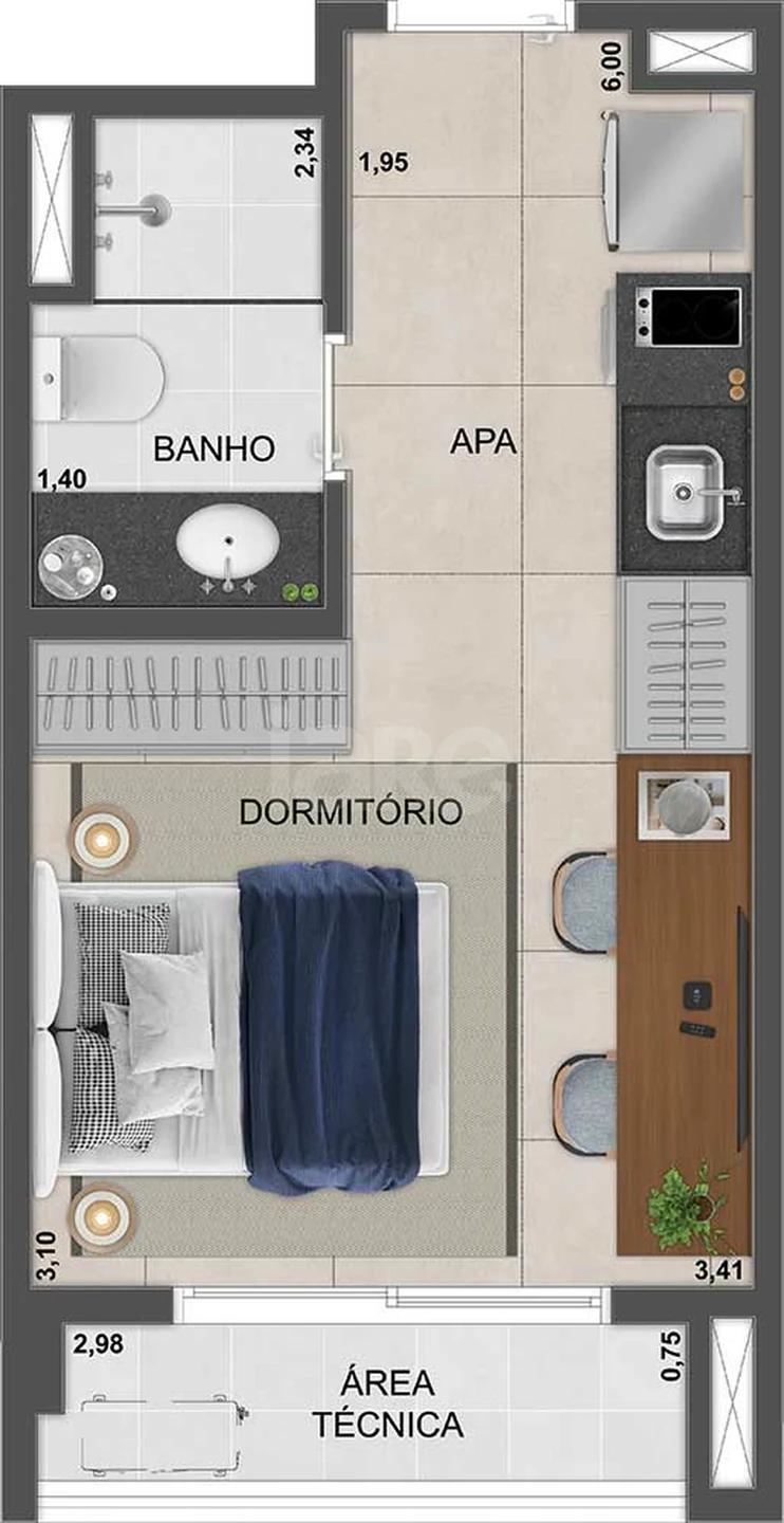 Planta — Studio 26,56 m²