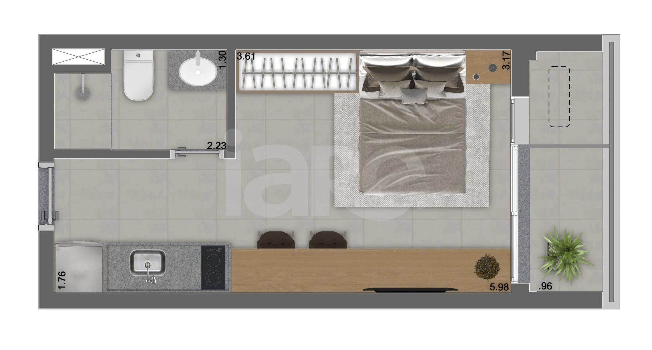Planta — Studio 25,49 m²