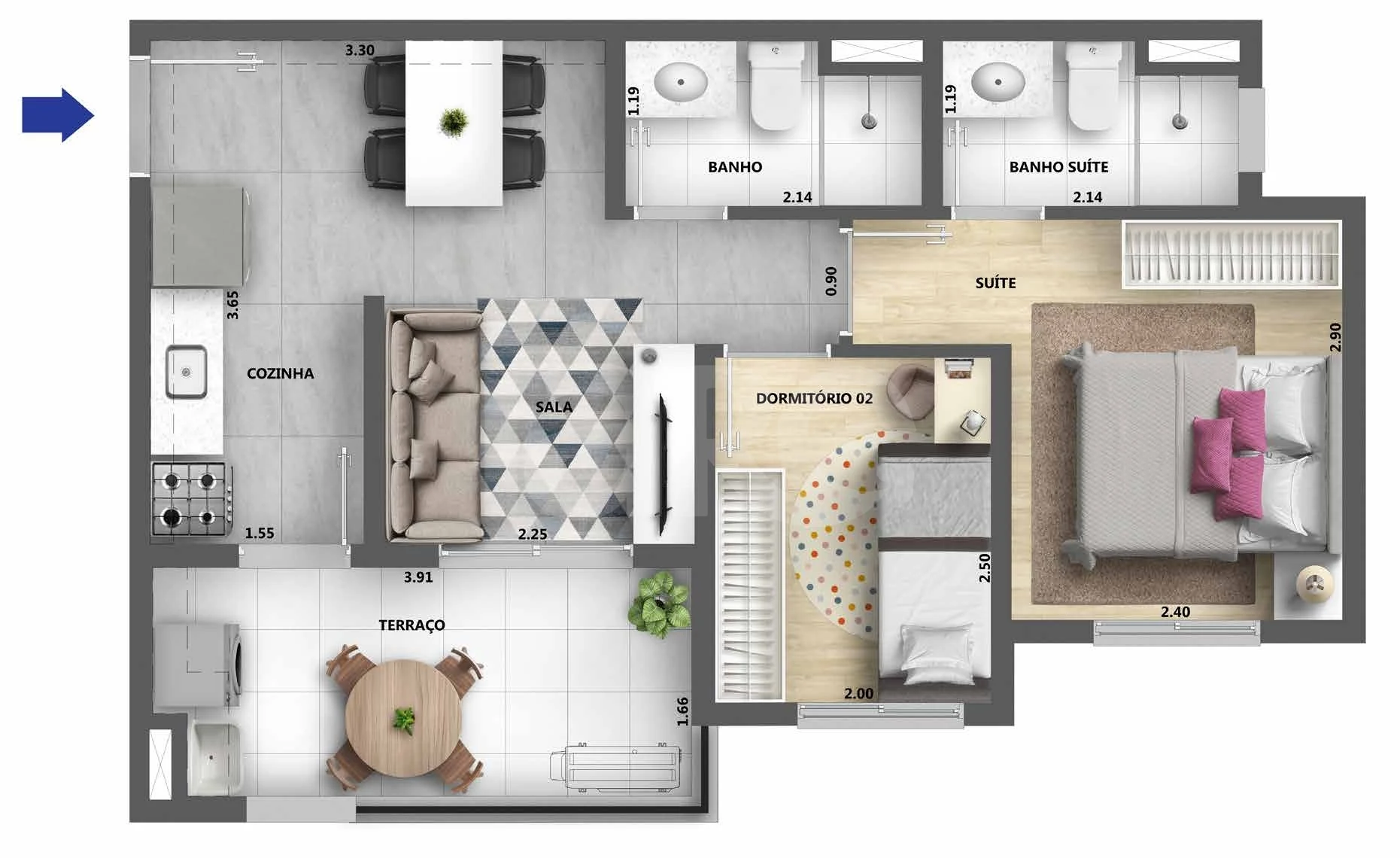 Planta — Apartamento 45 m²