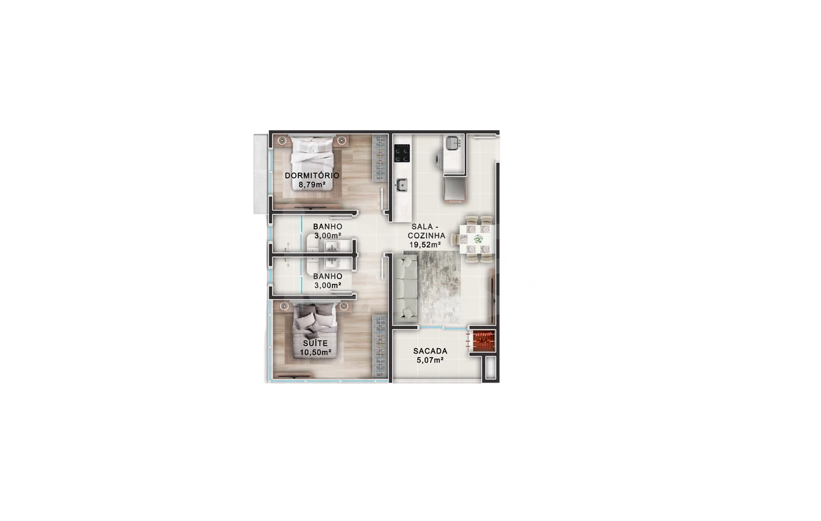 Planta — Apartamento 58 m²