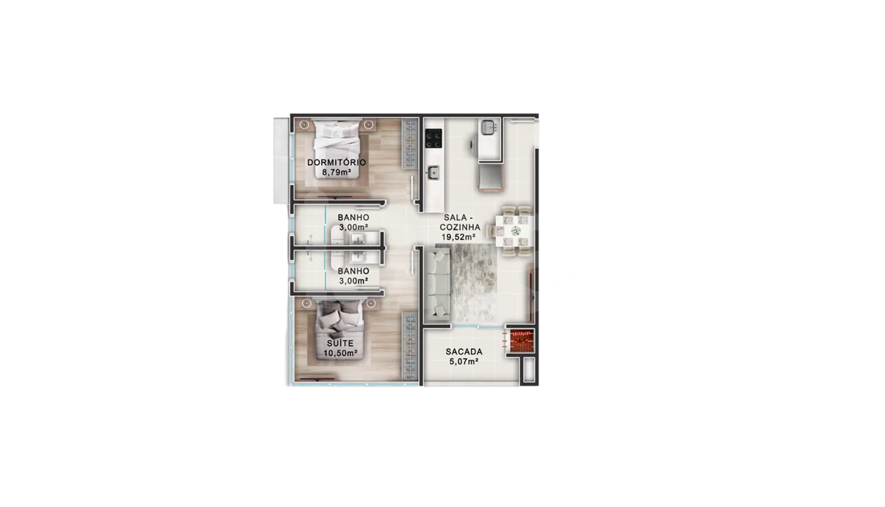 Planta — Apartamento 58 m²