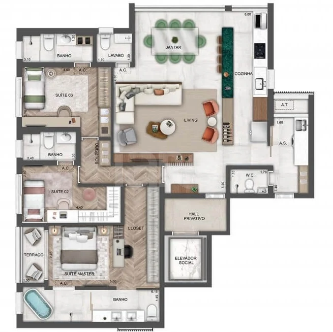 Planta — Apartamento 142 m²