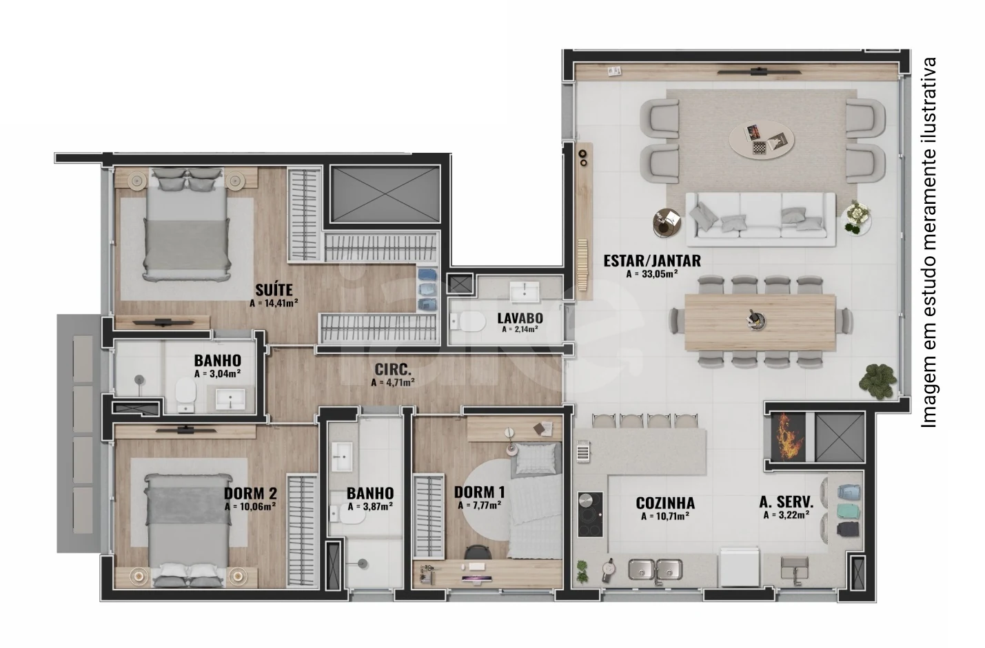 Planta — Apartamento 114,33 m²