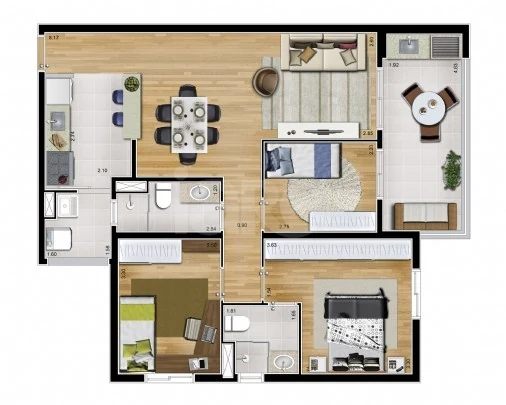 Planta — Apartamento 83,92 m²