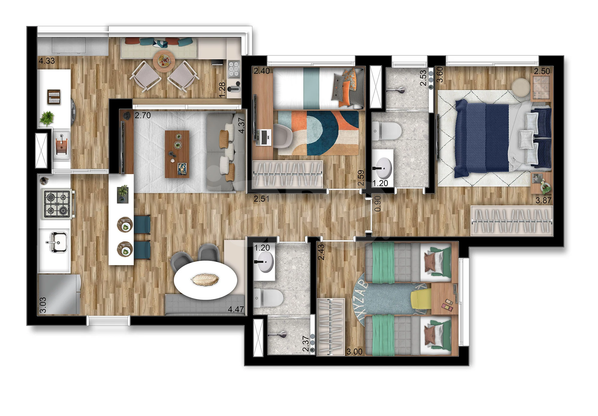 Planta — Apartamento 66 m²