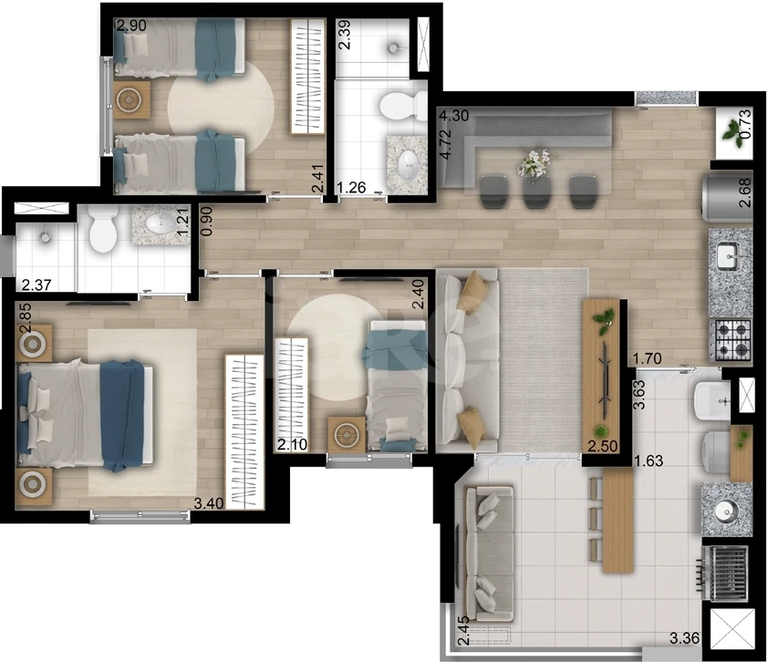 Planta — Apartamento 69,9 m²