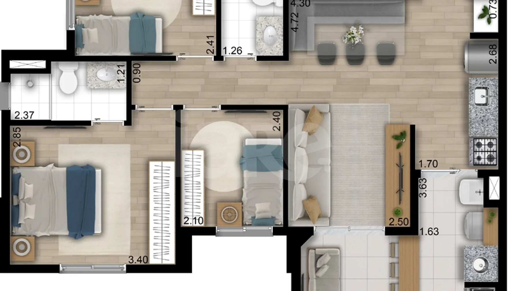 Planta — Apartamento 69,9 m²