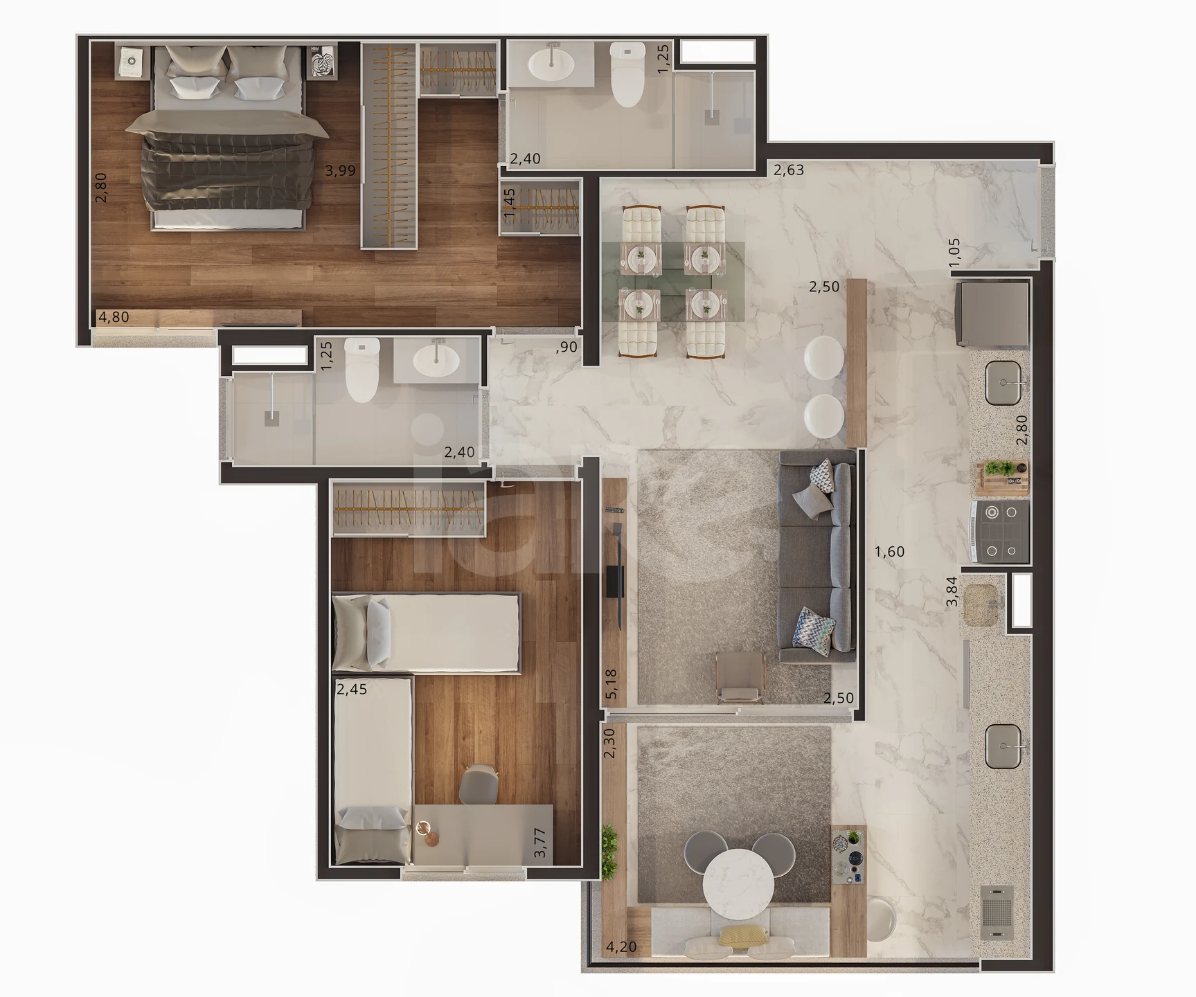 Planta — Apartamento 73,7 m²