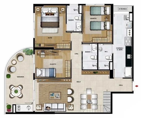 Planta — Cobertura Duplex 252,21 m² · 1º pavimento