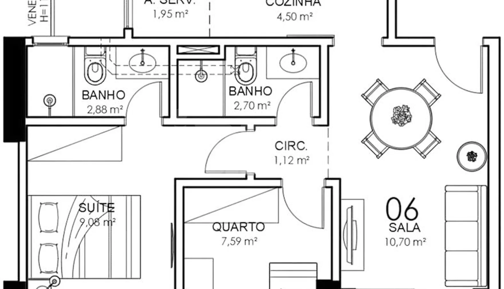 Planta — Apartamento 56,14 m²