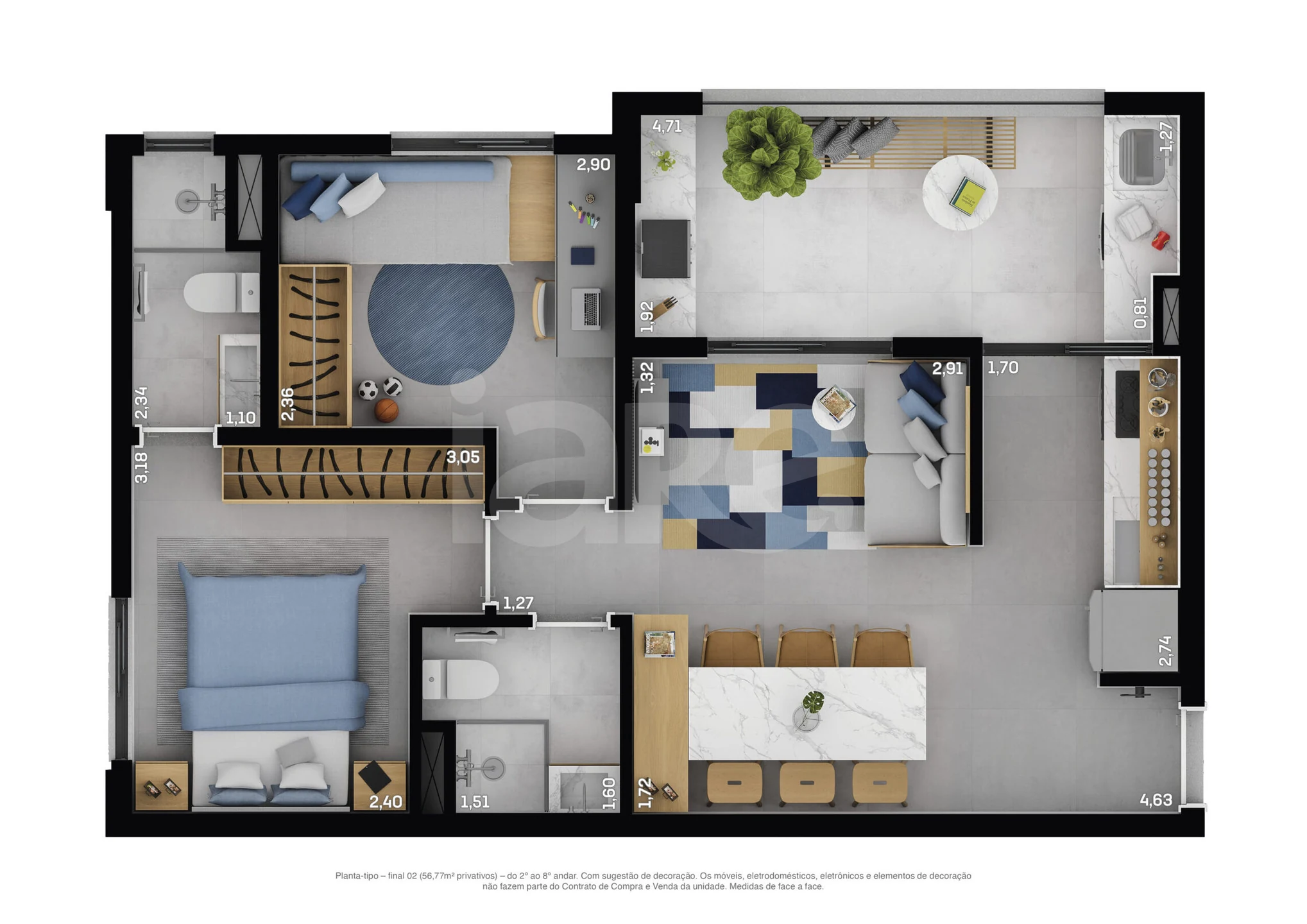 Planta — Apartamento 56,77 m²
