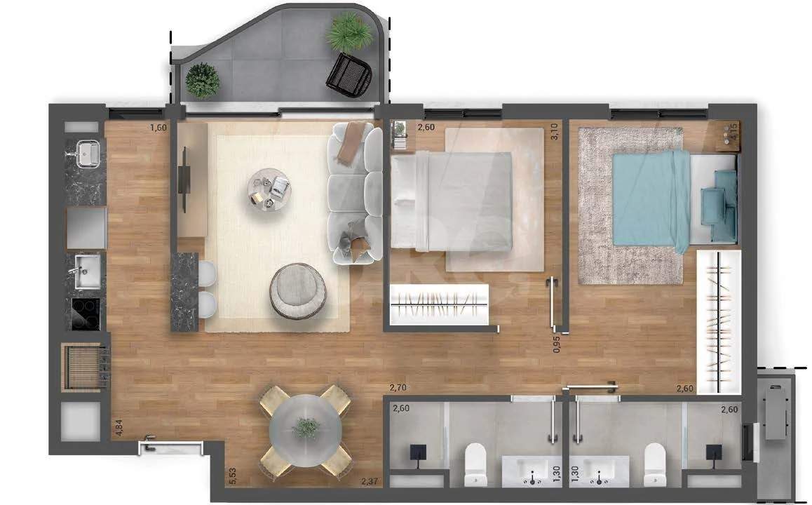 Planta — Apartamento 66,51 m²