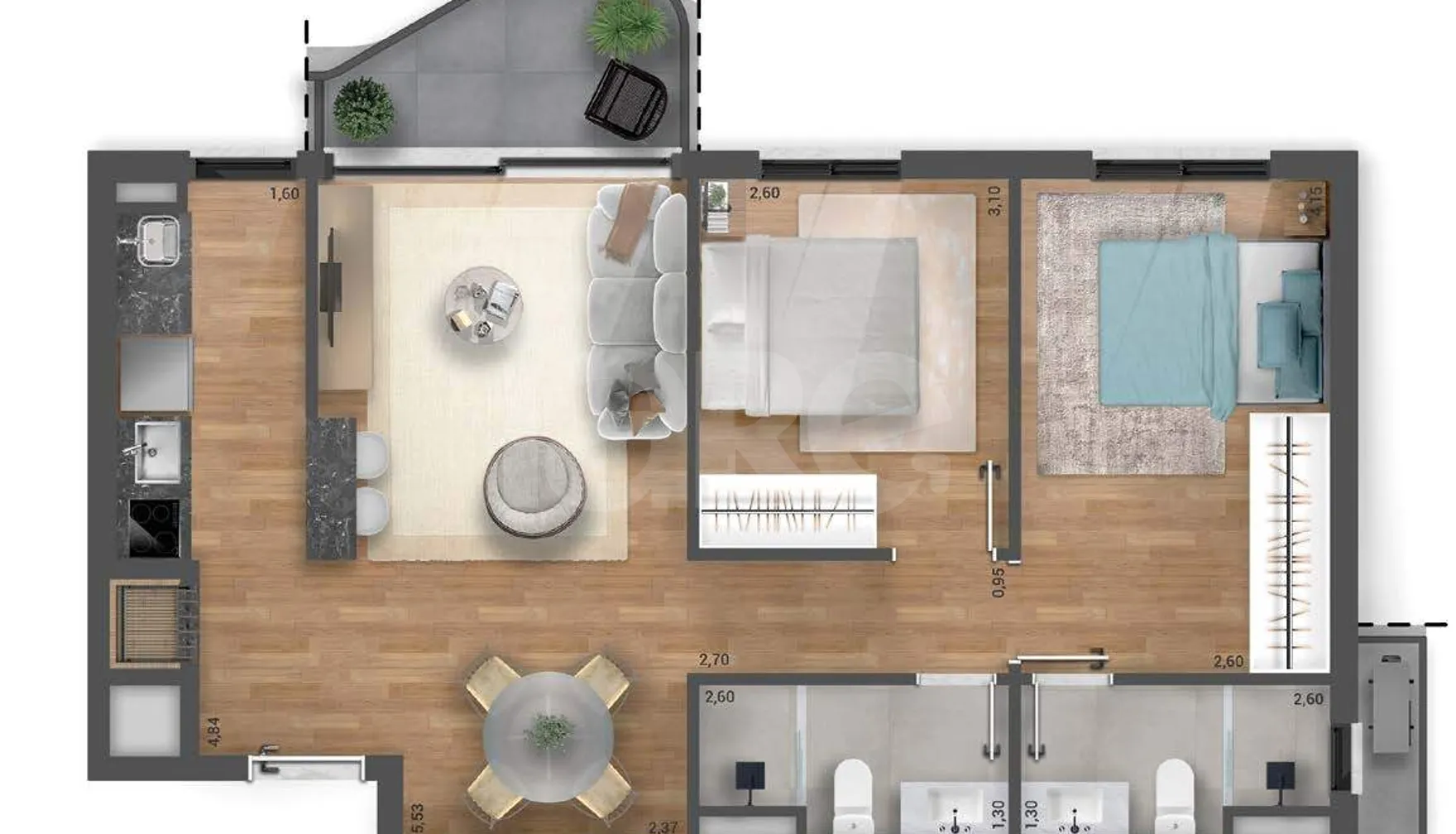 Planta — Apartamento 66,51 m²